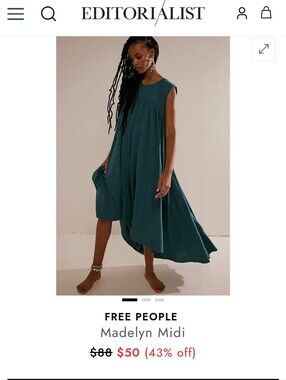 Free People Madelyn Midi Dress in Deep Teal Size Large
